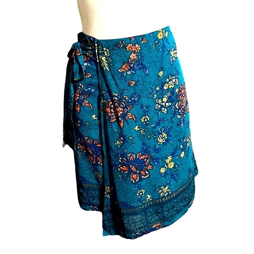 Maurices Floral Faux Wrap Skirt Size X Large Teal